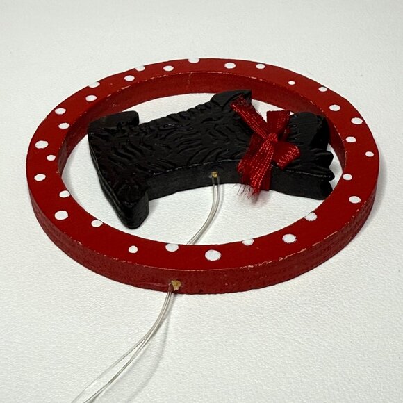 Wooden Scottie Dog Christmas Holiday Ornament Black/Red Round - Picture 4 of 5